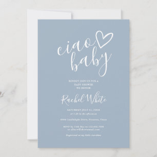 Invitation Ciao Baby Shower Cœur Bleu Poussiéreux Minimaliste