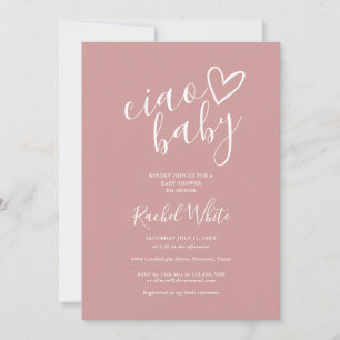 Invitation Ciao Baby Shower Cœur Rose Poussiéreux Minimaliste