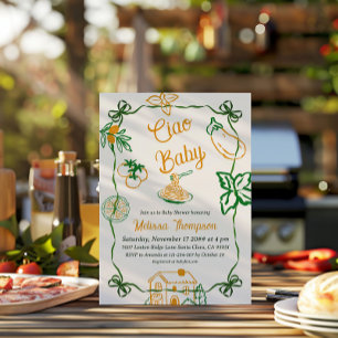 Invitation Ciao Baby Shower Pizza & Pâtes Italiennes Dessinée