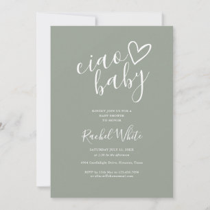 Invitation Ciao Baby Vert Sauge Tout En Un Baby Shower