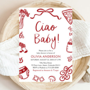 Invitation Ciao Baby Whimsical Italien Pizza Baby shower mign