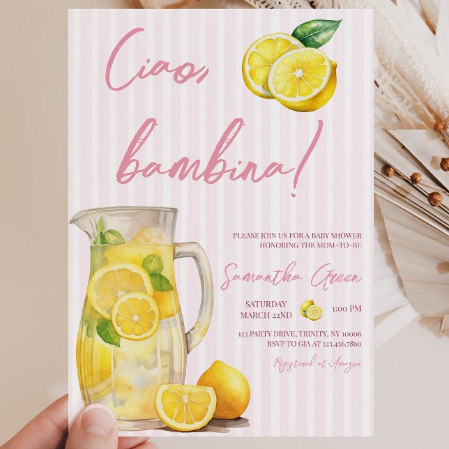 Invitation Ciao Bambina Fête de Naissance au Citron (Créateur téléchargé)
