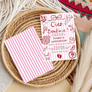 Invitation Ciao Bambina Fille Pizza dessinée à la main Baby