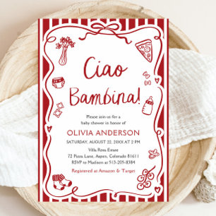 Invitation Ciao Bambina Girl Whimsical Baby shower italien