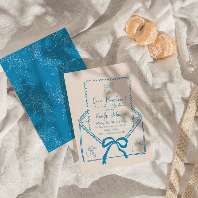 Invitation Ciao Bambino Baby shower au citron tiré à la main (Créateur téléchargé)