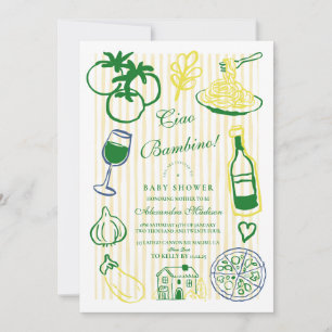Invitation Ciao Bambino Baby shower en bande jaune