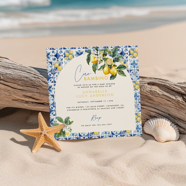 Invitation Ciao Bambino baby shower grec au citron (Créateur téléchargé)