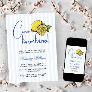 Invitation Ciao Bambino Citrus Baby shower bleu italien