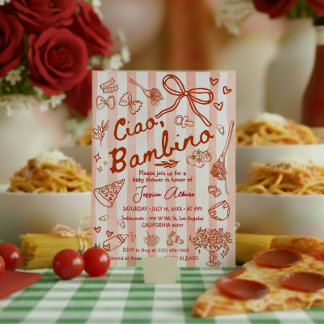 Invitation Ciao Bambino Fête de Naissance Rouge
