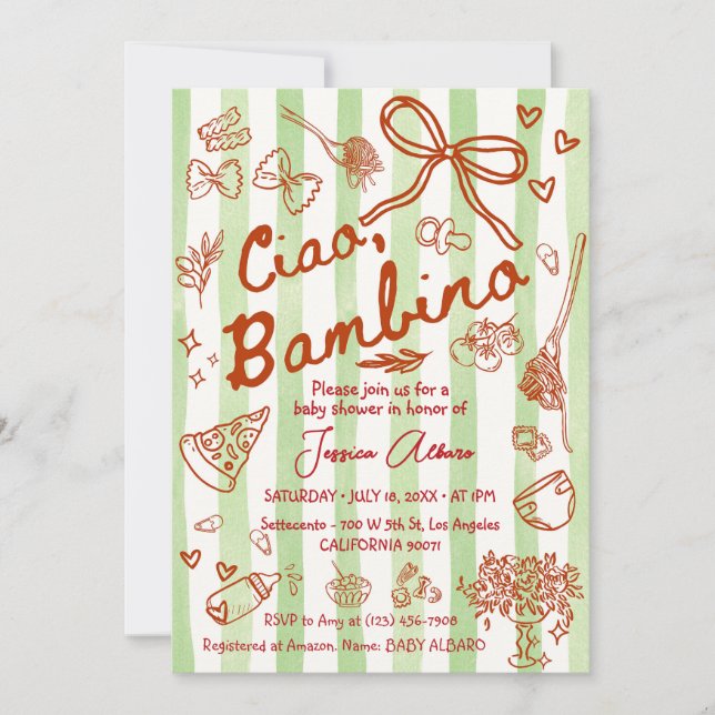 Invitation Ciao Bambino Green Baby Shower (Devant)
