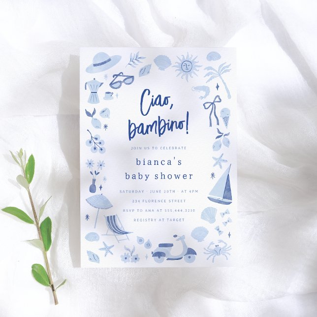 Invitation Ciao Bambino Italian Blue Boy Baby Shower (Créateur téléchargé)