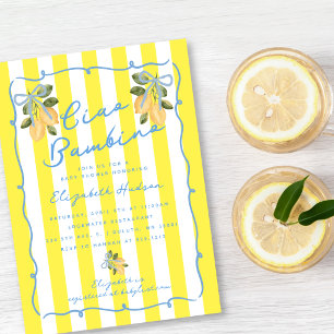 Invitation Ciao Bambino Rayure Jaune Bleu Citron Baby Shower