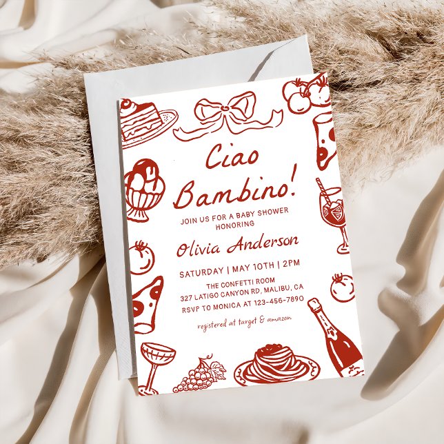 Invitation Ciao Bambino Whimsical Italian Pizza Baby Shower (Créateur téléchargé)