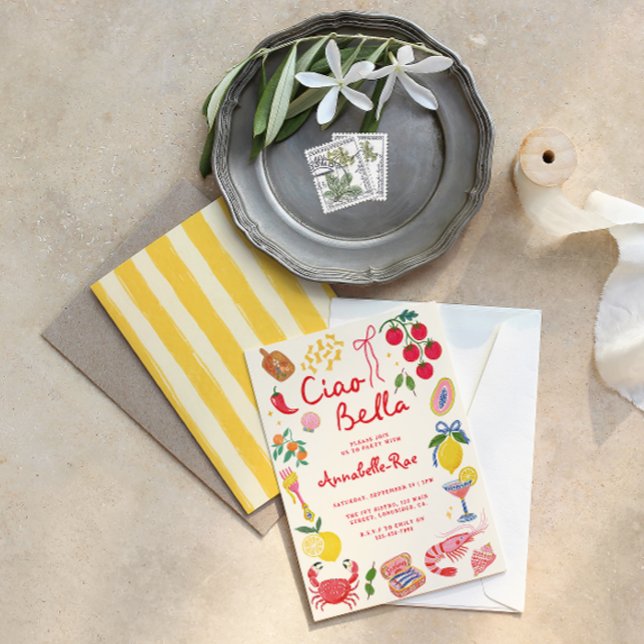 Invitation Ciao Bella Fête d'anniversaire à rayures de la Riv (Créateur téléchargé)