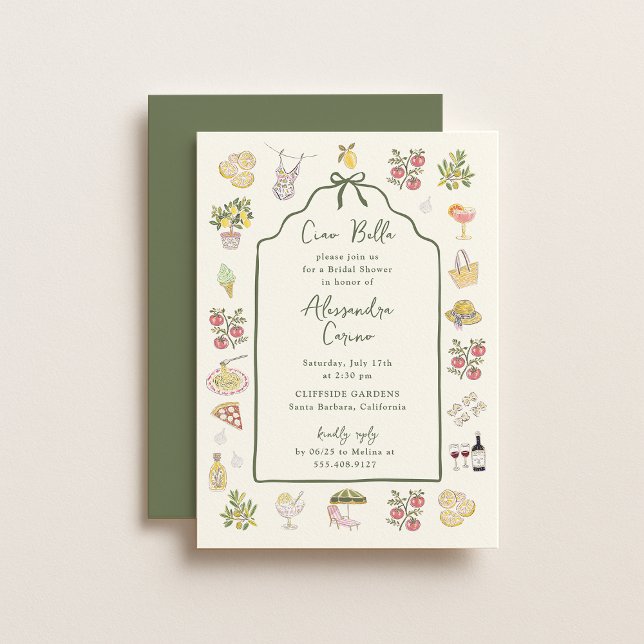 Invitation CIAO BELLA Fête de Mariage Italienne d'Été (Créateur téléchargé)