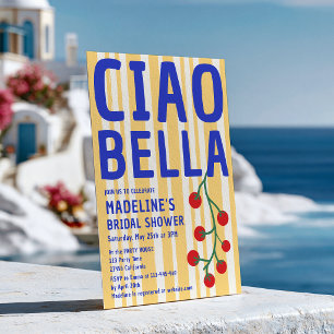 Invitation Ciao Bella Italien Rétro Rayure Bleue Baby Shower