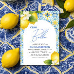 Invitation Ciao Bella Italienne Citron Bleu Carrelage Fête de<br><div class="desc">Célébrez votre journée spéciale avec un charmant air italien en utilisant la "Ciao Bella" Italienne Lemon Blue Tile Douche nuptiale Invitation. Doté de citrons jaunes vibrants et de motifs de tuiles bleues complexes, ce design saisit l'essence de la Méditerranée. Parfait pour une mariée à l'amour pour tout ce qui est...</div>