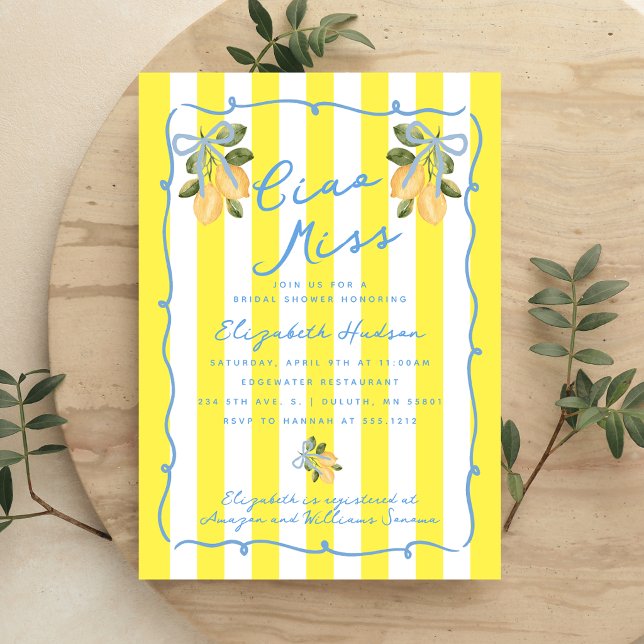 Invitation Ciao Miss Lemon Fête de Mariage (Italian Ciao Miss Lemon Bridal Shower Invitation)