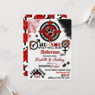 Invitation Cibles de pistolet ou Roses Rouges Noir Annonce du