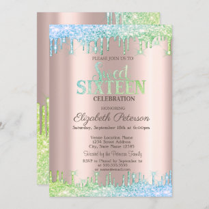 Invitation Cic Ombre Parties scintillant Rose Gold Sweet 16
