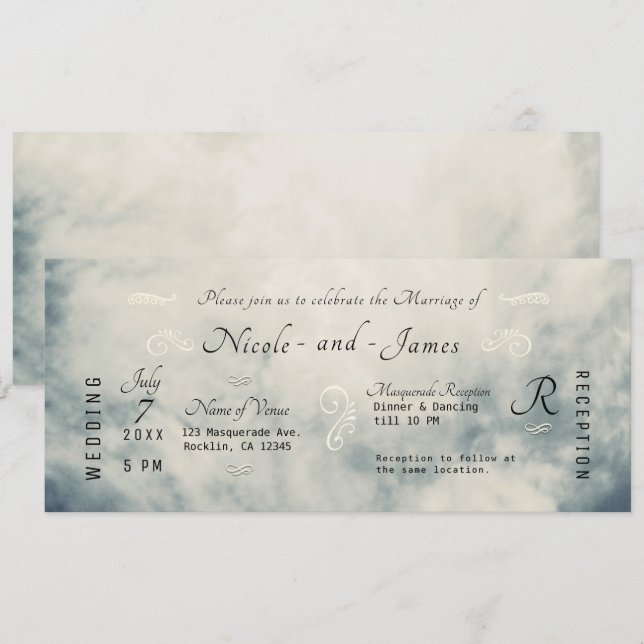 Invitation Ciel Aquarelle Vintage Abstrait Mariage Moderne (Devant / Derrière)