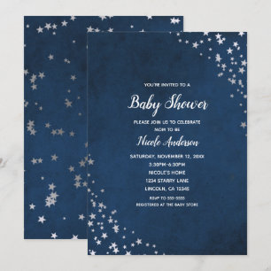 Invitation Ciel Bébé Fait Douce Nuit Étoiles Argent Et Bleu