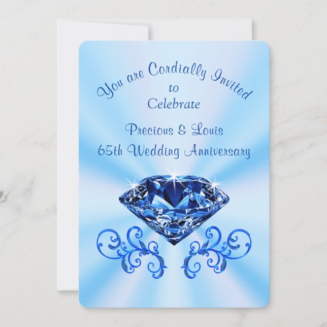 Invitation Ciel Bleu 65e Anniversaire de Mariage Commande Per (Devant)