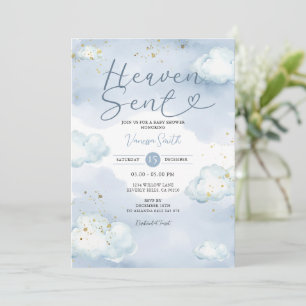 Invitation Ciel Bleu Bébé Cadeau du Ciel Shower Doré Paillett