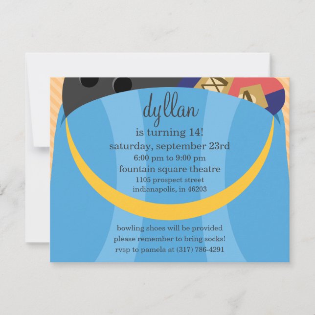 Invitation Ciel Bleu Dans Le Bag Bowling Anniversaire (Devant)