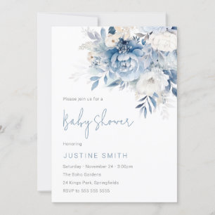 Invitation Ciel bleu et Baby shower de fleurs blanches