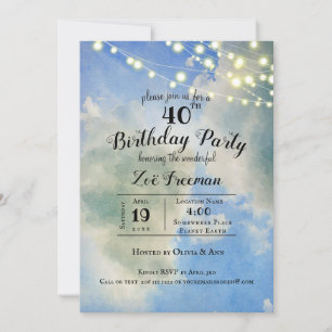 Invitation Ciel bleu et nuages blancs   Blue 40th Birthday