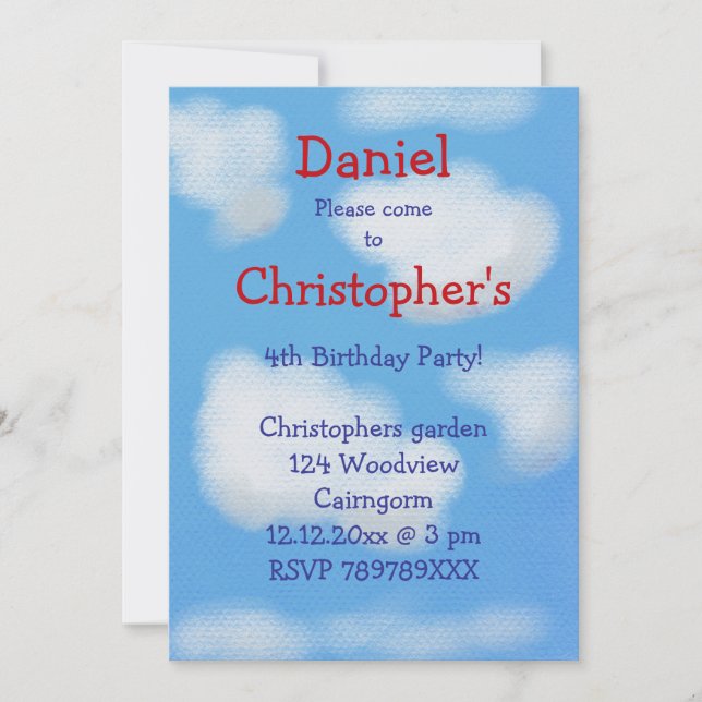 Invitation Ciel bleu et nuages moelleux Anniversaire (Devant)