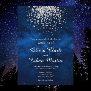 Invitation Ciel Céleste De Nuit Avec Mariage Confetti Argent