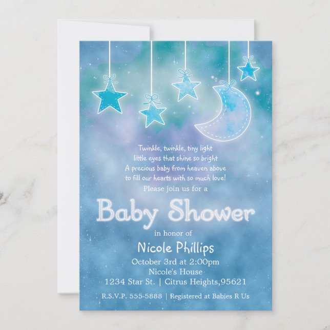 Invitation Ciel céleste Galaxie Lune & Étoiles BABY SHOWER (Devant)