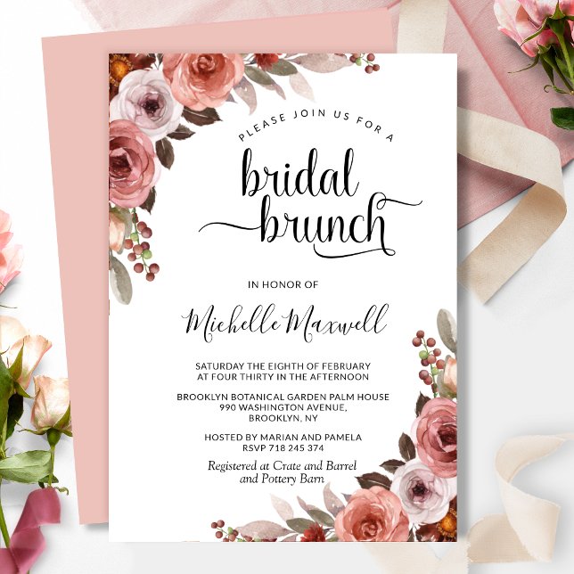 Invitation Ciel Chic en Rose, Brunch Floral de Mariage (Créateur téléchargé)