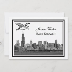 Invitation Ciel de Chicago Gravé Cadre #2H Naissance Stork