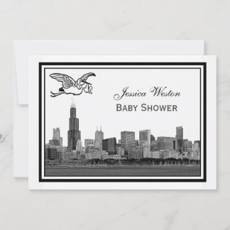 Invitation Ciel de Chicago Gravé Cadre #2H Naissance Stork