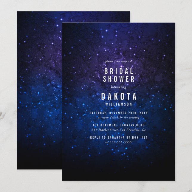 Invitation Ciel de minuit et étoiles brillantes Galaxy Fête d (Devant / Derrière)