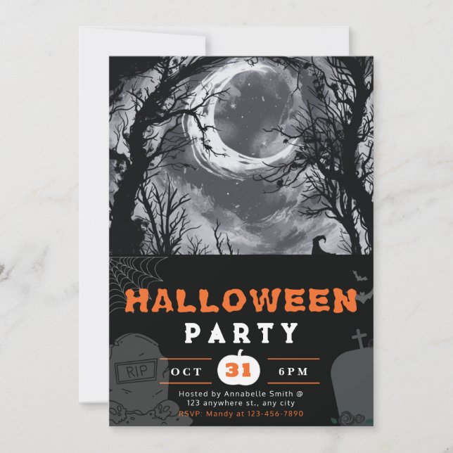 Invitation Ciel de nuit croissant de lune Halloween effrayant (Devant)