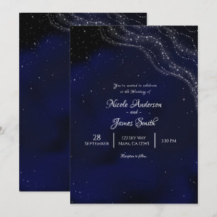 Invitation Ciel de Nuit Étoilé Pailleté Bleu pour un Mariage