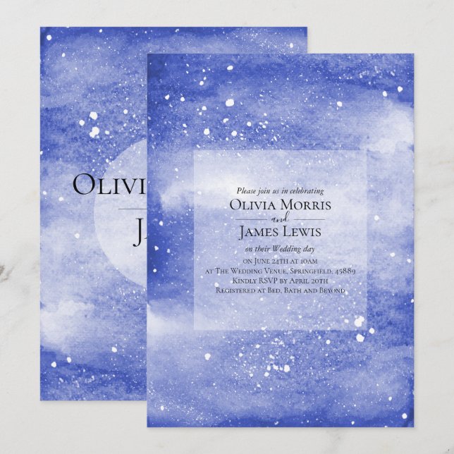 Invitation Ciel de nuit Galaxy Blue Mariage cosmique (Devant / Derrière)