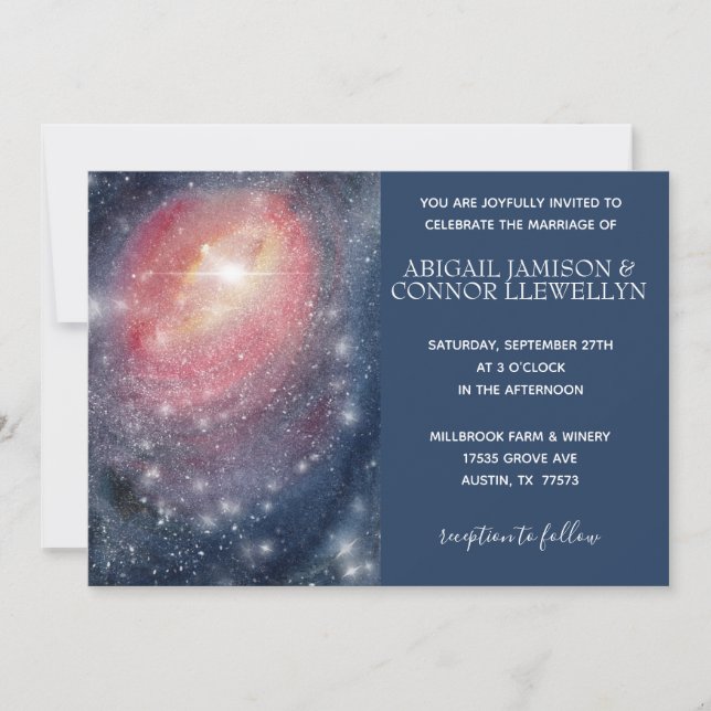 Invitation Ciel de nuit moderne Galaxy bleu violet Mariage ro (Devant)