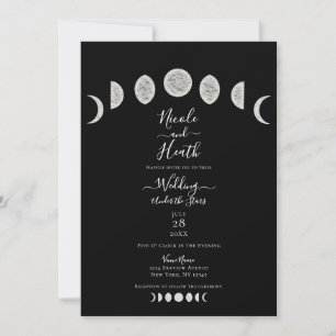 Invitation Ciel de Nuit Noire Phases de Lune Mariage de Soiré