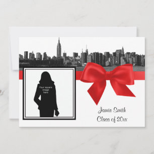 Invitation Ciel de NYC en noir et blanc avec photo rouge pour