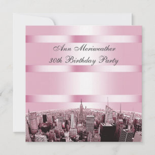 Invitation Ciel de NYC gravé 2 Rose Noir Anniversaire