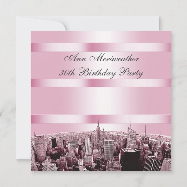 Invitation Ciel de NYC gravé 2 Rose Noir Anniversaire (Devant)