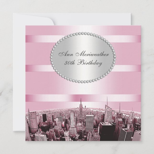 Invitation Ciel de NYC gravé 2A Rose Noir Anniversaire (Devant)
