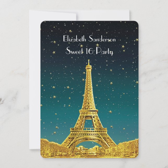 Invitation Ciel de Paris en or #2 Teal Starry Sweet 16 V (Devant)