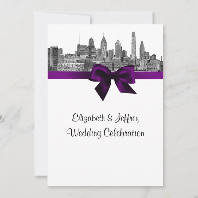Invitation Ciel de Philadelphie Etch BW Violet V Mariage (Devant)