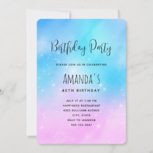 Invitation Ciel dégradé pastel rose et bleu pour anniversaire